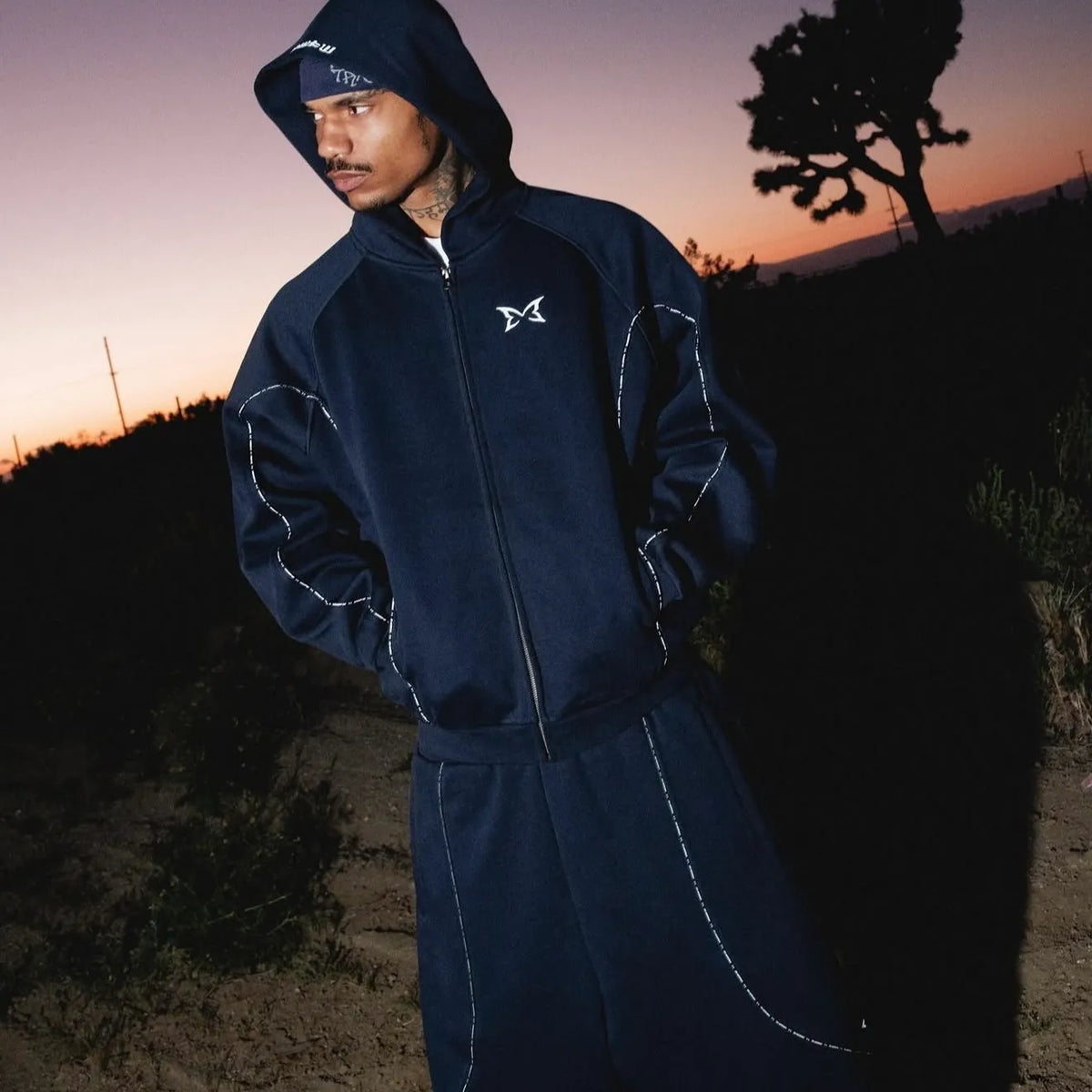 Mertra Reflective Piping Tracksuit Navy Blue