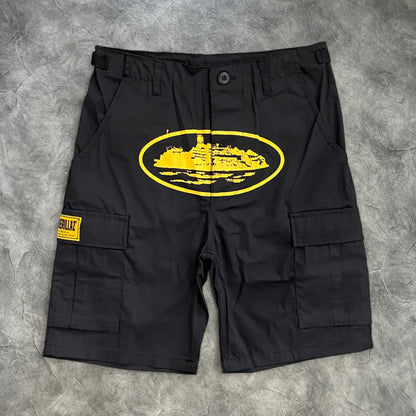 Corteiz Guerilla Cargo Shorts Black/Yellow