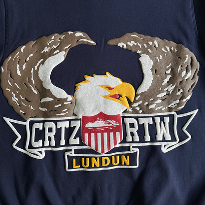 Corteiz Eagle Print Zip-Up Hoodie Navy Blue