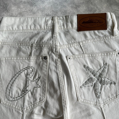 Corteiz C Star Denim Shorts Jeans White